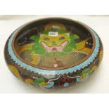 CLOISONNE WARE BOWL WITH DRAGON DECORATION & FOUR CHARACTER MARK TO BASE - 30CM DIAMETER