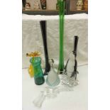 A SELECTION OF ART COLOURED GLASS ITEMS INCLUDING PENGUIN, STEM VASES,