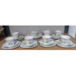 ART DECO SHELLEY TEA SERVICE DECORATED WITH FLOWERS AND BLUE RIM RETAILED BY LAWLEYS REGENT STREET