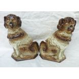 PAIR OF 19TH CENTURY BROWN & CREAM SCOTTISH POTTERY SEATED DOGS - 32CM TALL Condition