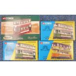 FOUR CORGI MODEL TRAMS INCLUDING TWO 36702 - FULLY CLOSED TRAMS, DUNDEE, 36801 - CLOSED TRAM,