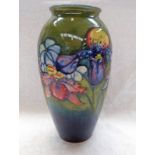 MOORCROFT TAPERING VASE DECORATED WITH FRILLED ORCHIDS,