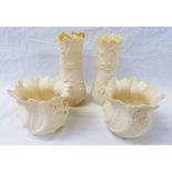 PAIR OF BELLEEK BALUSTER VASES. HEIGHT 16.5CM TOGETHER WITH A PAIR OF BELLEEK SQUAT VASES.