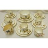 GEORGE JONES HAND PAINTED PORCELAIN TEA SET DECORATED WITH CORNFLOWER WITH ARTISTS INITIALS