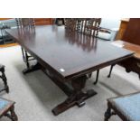 19TH CENTURY STYLE OAK PULL-OUT REFECTORY TABLE ON BALUSTER SUPPORTS