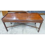 20TH CENTURY MAHOGANY RECTANGULAR COFFEE TABLE ON SQUARE SUPPORTS