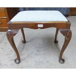EARLY 20TH CENTURY WALNUT DRESSING TABLE STOOL ON QUEEN ANNE SUPPORTS