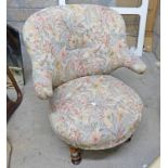 19TH CENTURY OVERSTUFFED LADIES CHAIR ON TURNED SUPPORTS