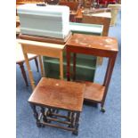 20TH CENTURY NEST OF 3 MAHOGANY BEACH TABLES, KITCHEN TROLLEY, POT STAND ,