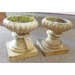 PAIR TERRACOTTA URN PEDESTALS Condition Report: Various chips and full of earth.