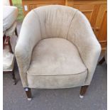 EARLY 20TH CENTURY OVERSTUFFED TUB CHAIR ON SQUARE SUPPORTS