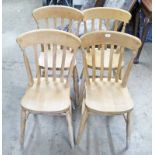 SET OF 4 PINE KITCHEN CHAIRS ON TURNED SUPPORTS