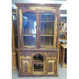 EASTERN HARDWOOD BOOKCASE WITH 2 GLAZED DOORS OVER 2 DRAWERS & 2 PANEL DOORS