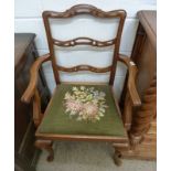 EARLY 20TH CENTURY MAHOGANY OPEN ARMCHAIR ON SHAPED SUPPORTS