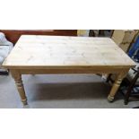 PINE KITCHEN TABLE ON TURNED SUPPORTS Condition Report: cover & top needs a clean,