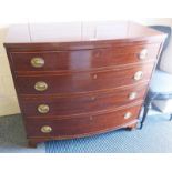 19TH CENTURY MAHOGANY BOW FRONT CHEST OF 4 LONG DRAWERS ON BRACKET SUPPORTS Condition