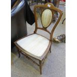 INLAID MAHOGANY NURSING CHAIR WITH SHAPED BACK AND TURNED SUPPORTS