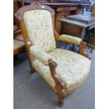 LATE 19TH CENTURY MAHOGANY GENTLEMANS ARMCHAIR ON TURNED SUPPORTS