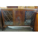 MAHOGANY BOOKCASE WITH PANEL DOORS & 2 ASTRAGAL GLAZED DOORS ON QUEEN ANNE SUPPORTS