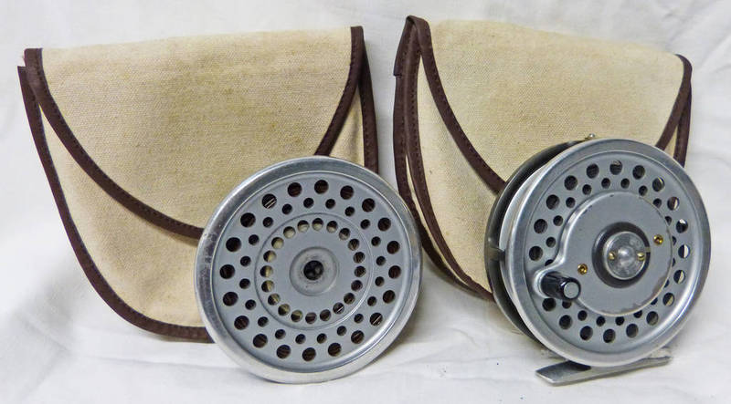 3 1/2 INCH HARDY MARQUIS MULTIPLIER NO 7 WITH SPARE SPOOL BOTH IN CANVAS POUCHES -2-