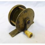 EARLY 2 INCH BRASS FISHING WINCH WITH IVORY HANDLE