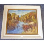 J TORRINGTON BELL RIVER SCENE WITH TREES SIGNED FRAMED OIL PAINTING 50 X 60 CMS