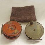 4'' BRASS PLATEWIND REEL TOGETHER WITH 4'' NOTTINGHAM REEL WITH BRASS STAR BACK -2-