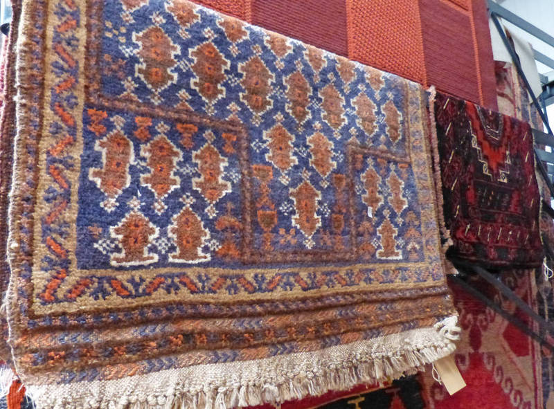 BLUE RED AND BROWN EASTERN RUG 84 X 46CM & BLUE BROWN AND RED EASTERN RUG 106 X 51CM -2-