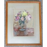 FRANC P MARTIN PINK ROSES SIGNED FRAMED WATERCOLOUR 36 X 27 CMS