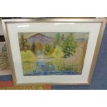 FRAMED WATERCOLOUR LANDSCAPE SIGNED LILY COTTRELL - 46 X 63CM