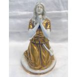 CONTINENTAL PORCELAIN FIGURE OF JEANNE D'ARC WITH SEAL MARK TO BASE AND INSCRIPTION IN GERMAN ,