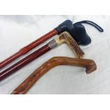 WALKING CANE WITH ANTLER HANDLE & SILVER COLLAR,