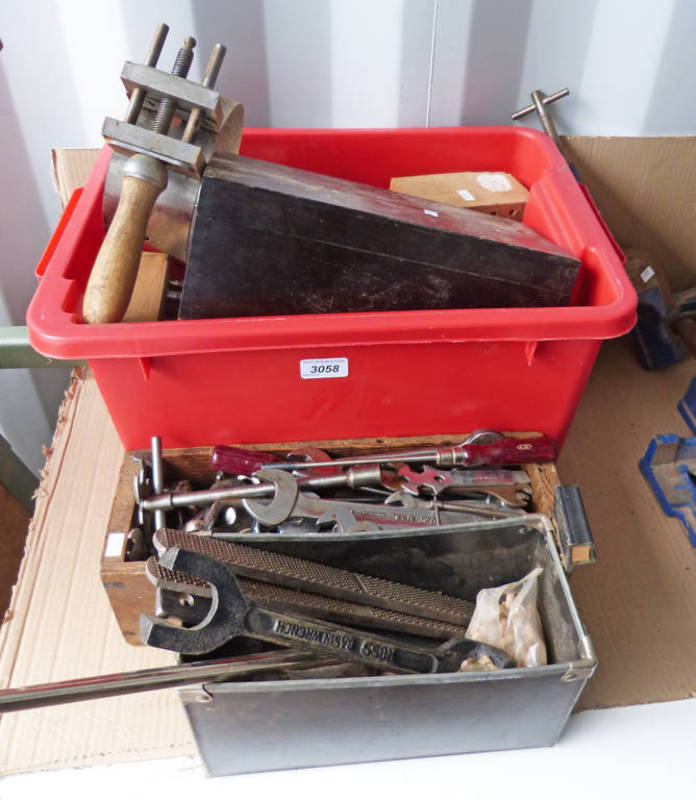 3 BOXES OF WOOD WORKING TOOLS AND SPANNERS