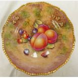 ROYAL WORCESTER FRUIT PAINTED PLATE DECORATED WITH PEACHES, CHERRIES AND SINGLE RASPBERRY SIGNED F.