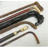 EBONY WALKING STICK WITH ELEPHANT HANDLE WALKING STICK WITH BONE HANDLE & SILVER COLLAR WITH