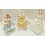 ROYAL WORCESTER FIGURE OF A GIRL AND A BABY 'LOVE' & TWO COALPORT FIGURES 'MELANIE' AND 'EMILY'