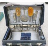 CASED SILVER MOUNTED DRESSING TABLE SET WITH 20 SILVER MOUNTED & SILVER TOPPED MANICURE PIECES,