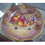 ROYAL WORCESTER FRUIT PAINTED PLATE DECORATED WITH CHERRIES & PEACHES SIGNED SIBLEY - LEWIS,