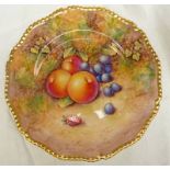 ROYAL WORCESTER FRUIT PAINTED PLATE DECORATED WITH GRAPES , APPLES AND SINGLE RASPBERRY SIGNED F.