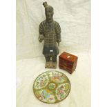 ORIENTAL POTTERY FIGURE CHINESE PLATE & LACQUER CHEST