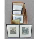 2 FRAMED CONTINENTAL ETCHINGS & OTHER FRAMED PRINTS