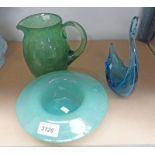 THREE ITEMS OF ART GLASS INCLUDING RIMMED BOWL,