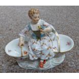 MEISSEN PORCELAIN DISH, GIRL WITH FLOWERS 11.