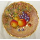 ROYAL WORCESTER FRUIT PAINTED PLATE DECORATED WITH APPLES, GRAPES AND SINGLE STRAWBERRY SIGNED H.