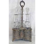 EARLY 20TH CENTURY SILVER PLATED DECORATIVE HOLDER & 3 CUT GLASS DECANTERS Condition