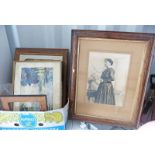 VARIOUS OAK FRAMED PICTURES ETC