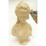 POTTERY CLASSICAL BUST STYLE OF A YOUNG WOMAN WITH ATTINET AUSTIN PROP INC 1978 MARKED TO REAR,
