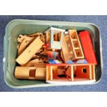 SELECTION OF ELC STYLE WOODEN MODEL RAILWAY ITEMS INCLUDING TRACK, LOCOMOTIVES,