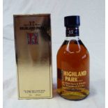 1 BOTTLE HIGHLAND PARK 12 YEAR OLD SINGLE MALT WHISKY, TRANSFER PRINTED LABEL, 75CL 40% VOL,