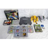 NINTENDO N64 TOGETHER WITH A SELECTION OF GAMES INCLUDING LYLAT WARS (BOXED) MARIO KART 64,